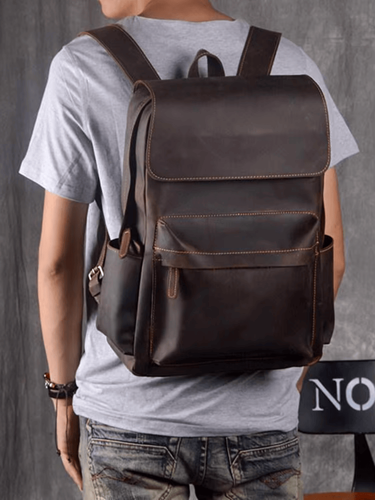 Vintage Rustic Cowhide Leather Backpack with Timeless Style