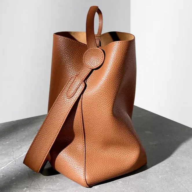 Handcrafted Calfskin Leather Bucket Bag