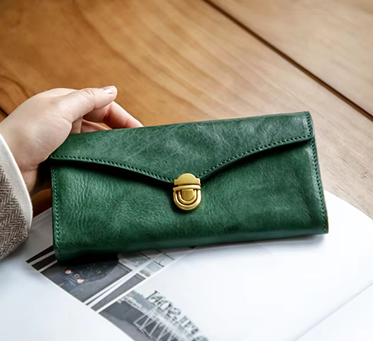 Vintage Leather Push-Lock Wallet