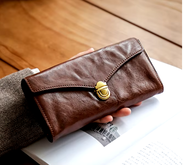 Vintage Leather Push-Lock Wallet