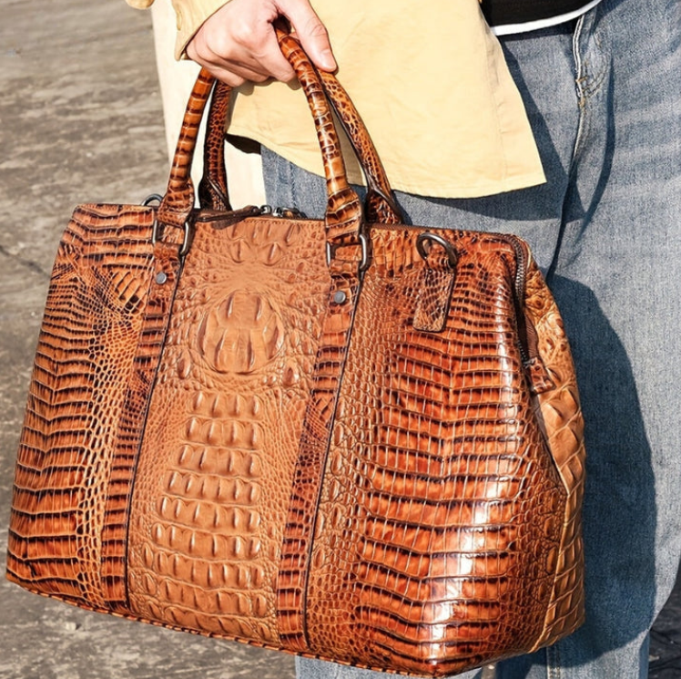 Luxury Crocodile-Embossed Leather Travel Bag