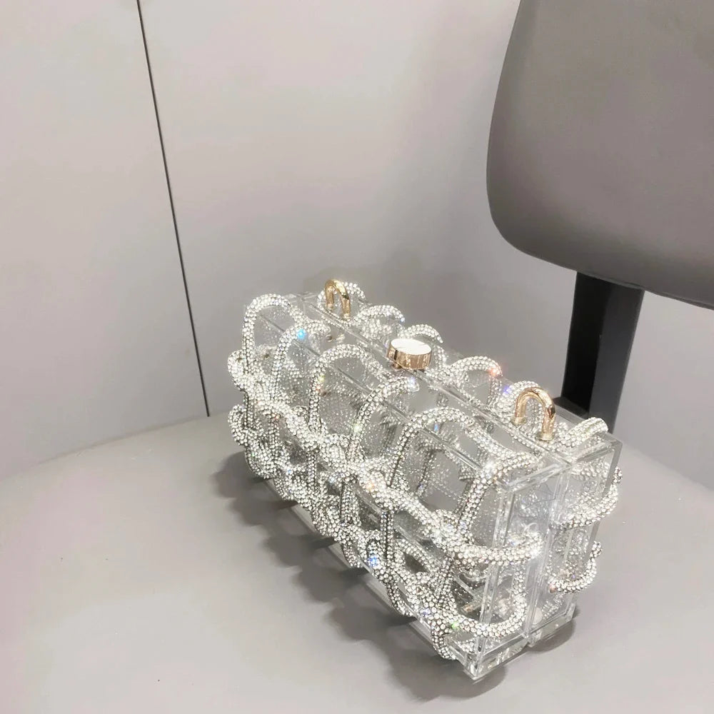 Elegant Rhinestone Clear Box Handbag