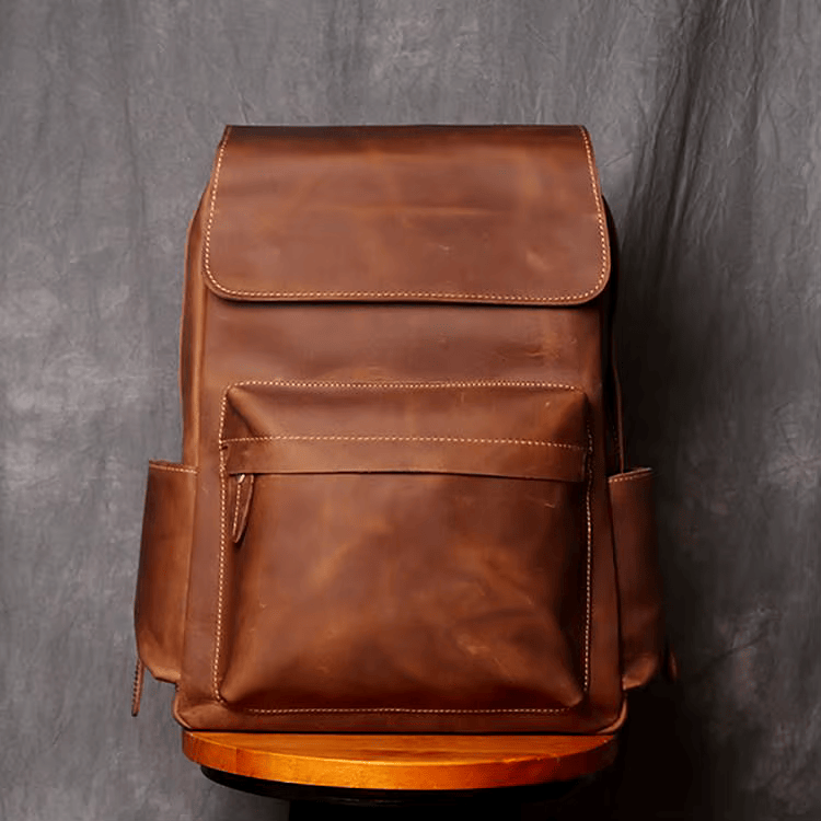 Vintage Rustic Cowhide Leather Backpack with Timeless Style
