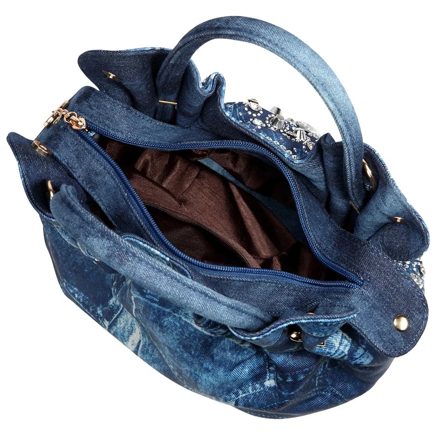 Sparkling Rhinestone Denim Bag