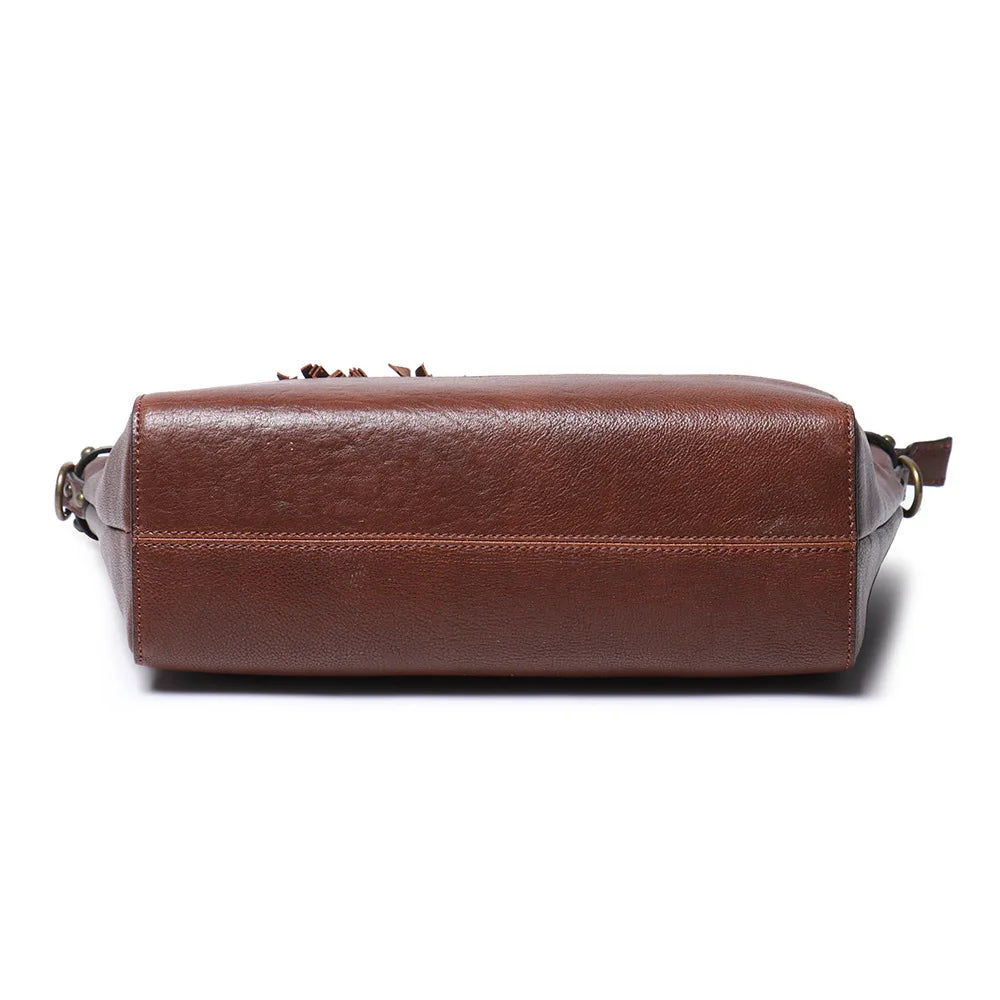 Vintage Brass-Tone Leather Tote Bag