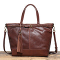 Vintage Brass-Tone Leather Tote Bag