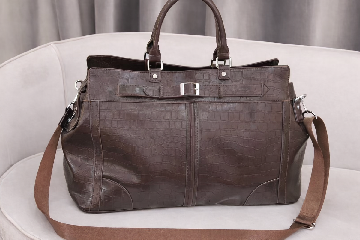 Croc-Embossed Leather Travel Bag