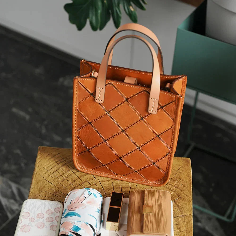 Handcrafted Italian Quilted Leather Mini Tote Bag