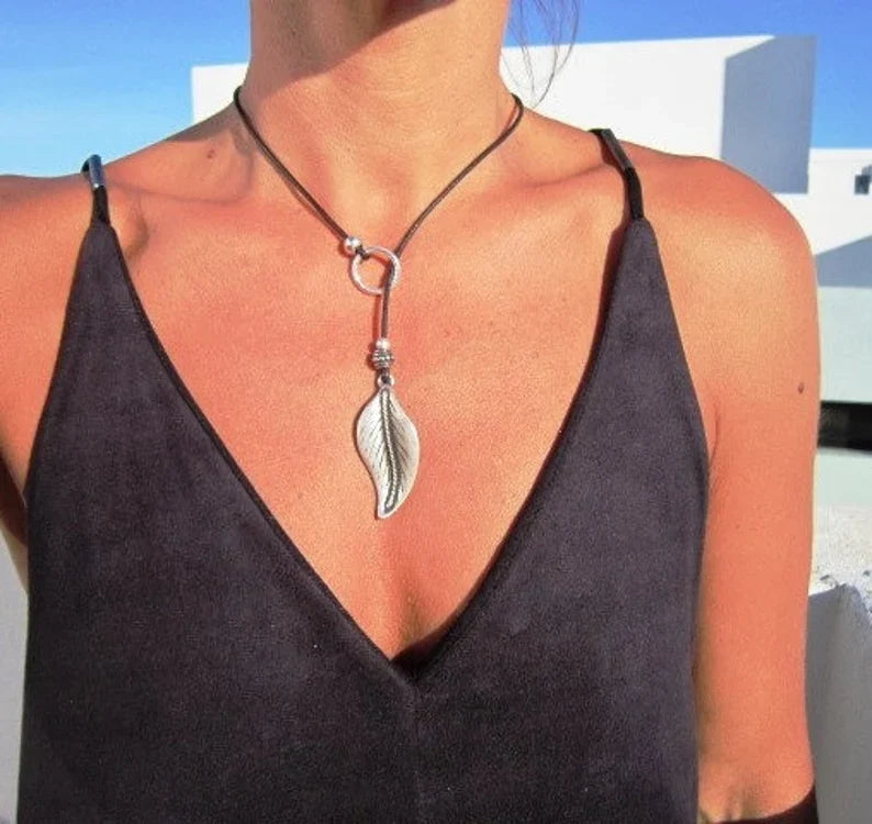 Elegant Silver Leaf Y Necklace