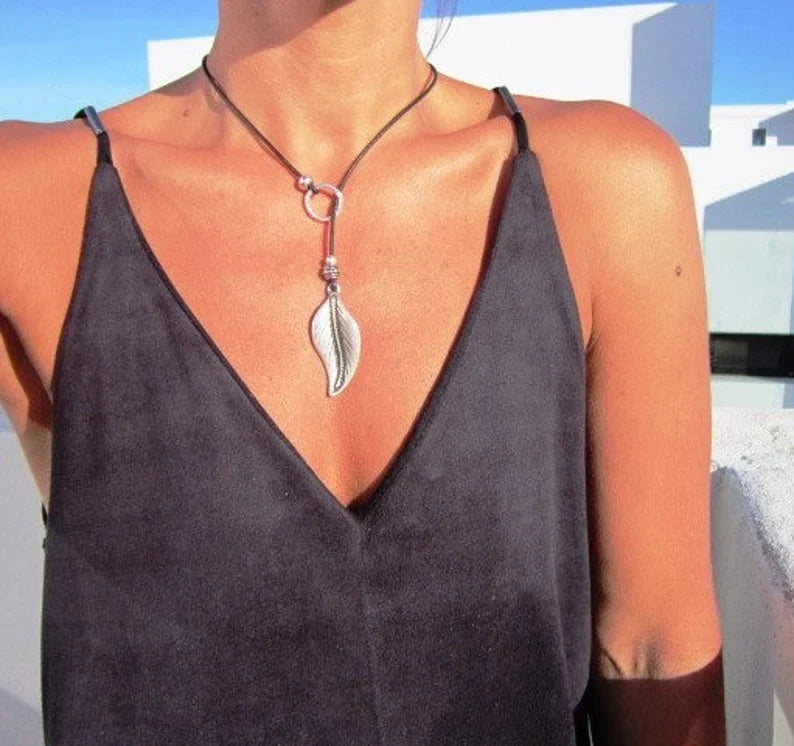 Elegant Silver Leaf Y Necklace