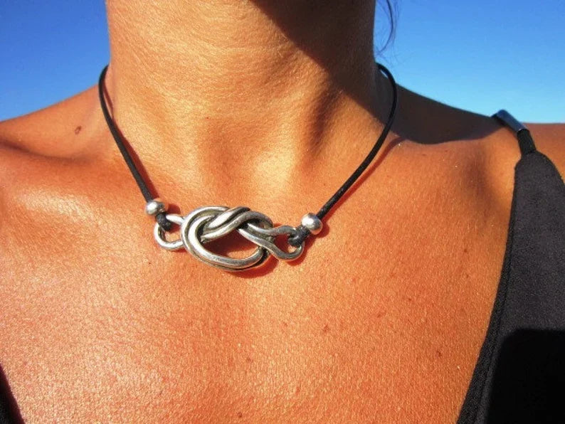 Elegant Leather & Silver Eternity Necklace