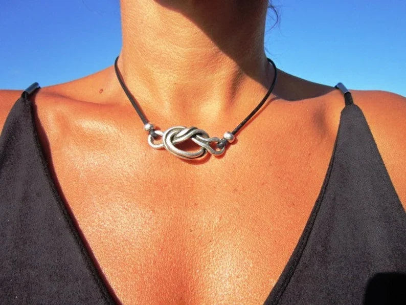Elegant Leather & Silver Eternity Necklace