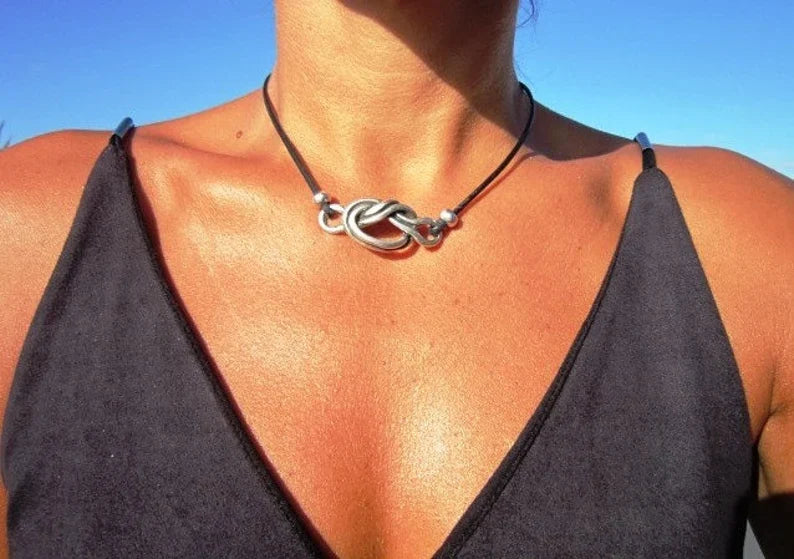 Elegant Leather & Silver Eternity Necklace