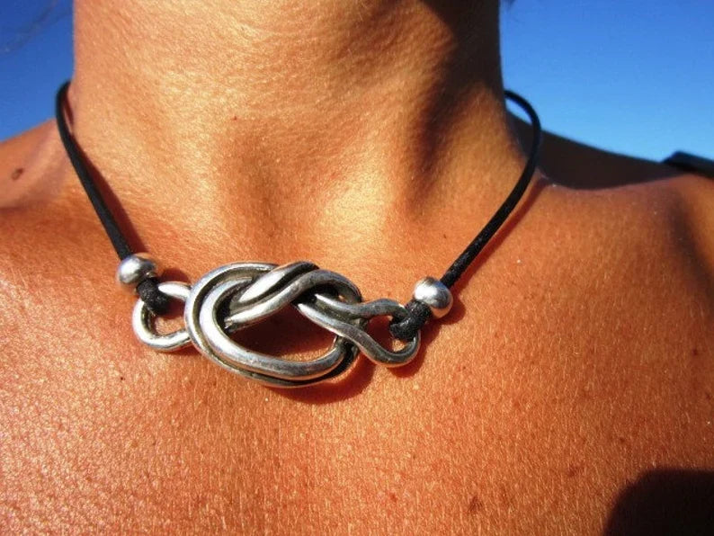 Elegant Leather & Silver Eternity Necklace