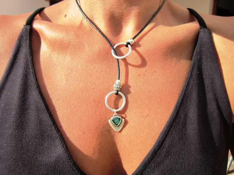 Boho-Chic Leather & Silver Statement Necklace