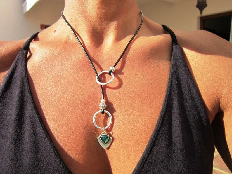 Boho-Chic Leather & Silver Statement Necklace