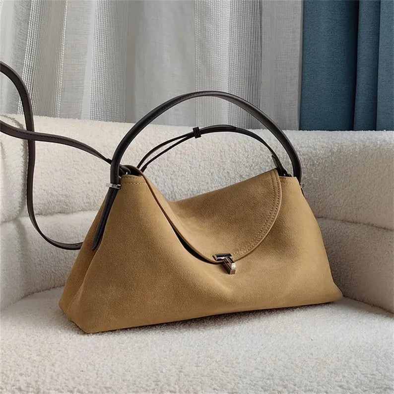 T-Lock Suede Shoulder Bag – Timeless Style & Everyday Elegance