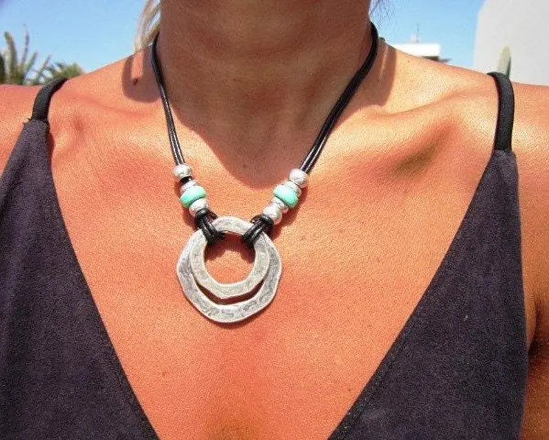 Bohemian Turquoise & Sterling Silver Pendant Necklace