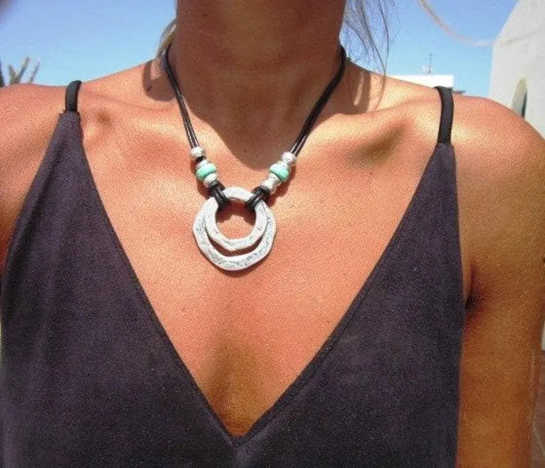 Bohemian Turquoise & Sterling Silver Pendant Necklace