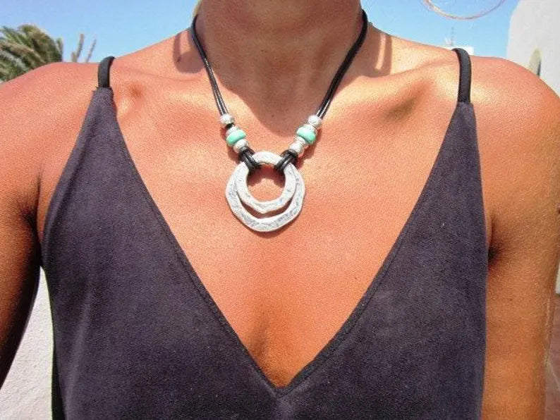 Bohemian Turquoise & Sterling Silver Pendant Necklace