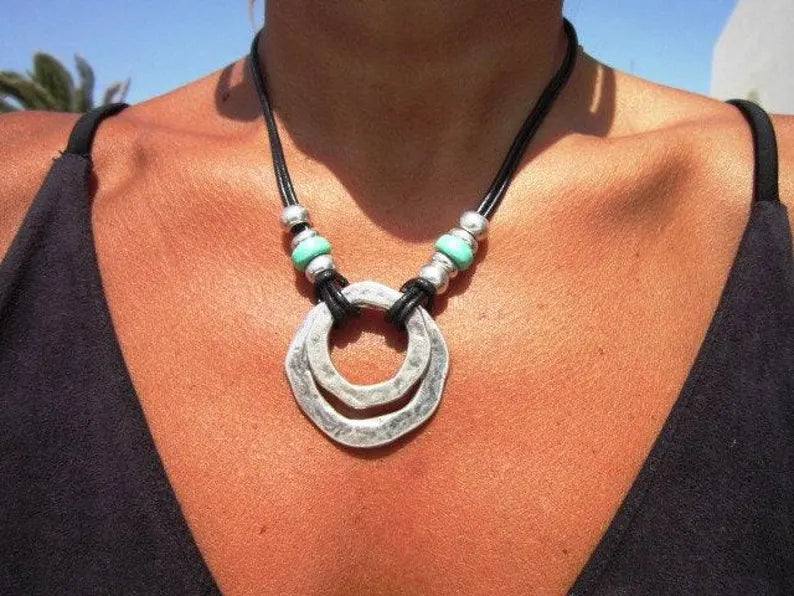 Bohemian Turquoise & Sterling Silver Pendant Necklace