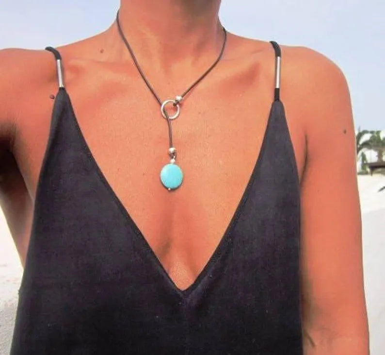 Turquoise Harmony Lariat Necklace with Elegant Boho Charm
