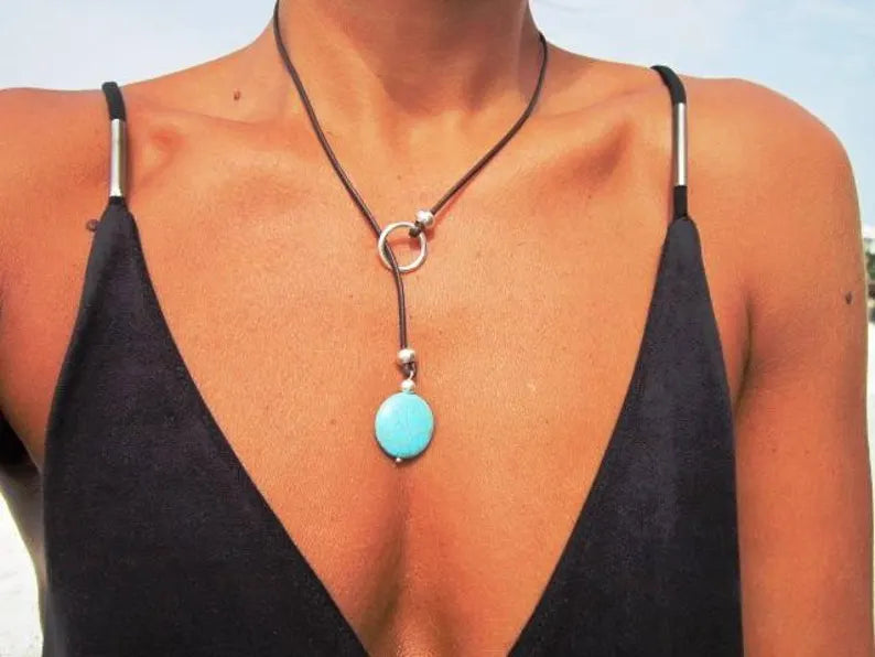 Turquoise Harmony Lariat Necklace with Elegant Boho Charm
