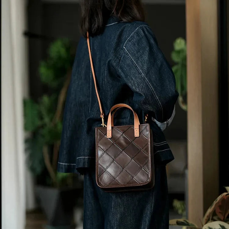 Handcrafted Italian Quilted Leather Mini Tote Bag